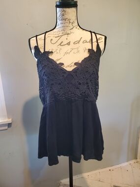 Blakeley Women’s Black Crochetlace Bodice Camisole  Crisscross Back Top Size Lg